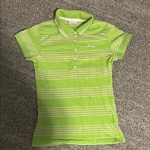 Girls Kids Green Striped Polo Shirt